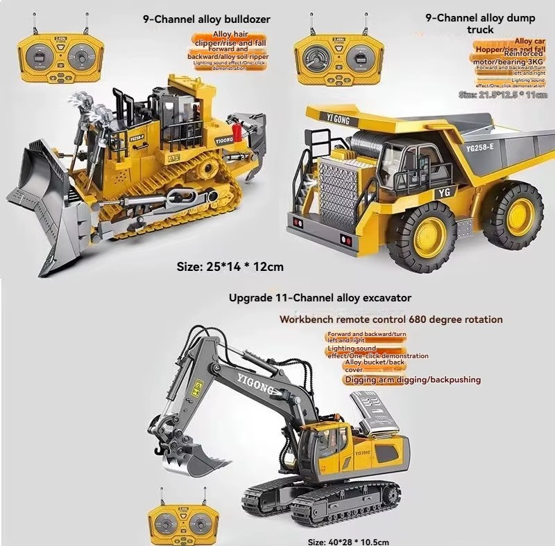 Construction RC Diecast Remote Excavator, Dump Trucks, Tractor 1/20 Digger sets with music light